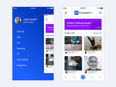 Dashboard and Sidebar - Freepsdhtml app creative dashboard flat freepsdhtml ios minimal sidebar ux