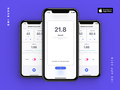 BMI Burn age app bmi bmr body calories health index mass ui ux weight