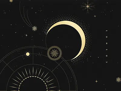 Cosmos black cosmos gold moon planets stars
