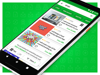 Search Results concept / Android android card filter fiverr gig green list pixel pro results search search results