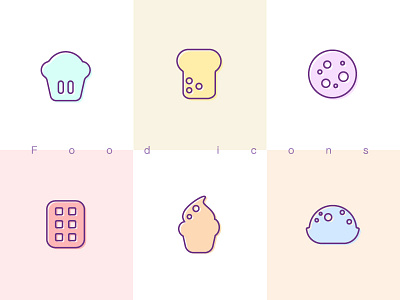 Food icons blue bread cake chocolate cream green ice icon pink red