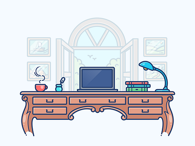 Cabin Workspace country desk desktop icon illustration lamp macbook object picture set work workspace