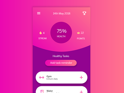 Healthy Tasks button crown daily fire fitness fitness app game gamify gym health healthy icon menu points purple reminder streak tasks uidesign water