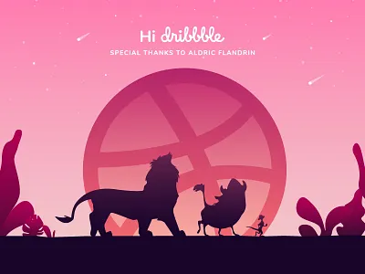 Hi Dribbble! debut film first gradient hello illustration king leaves lion pink shot