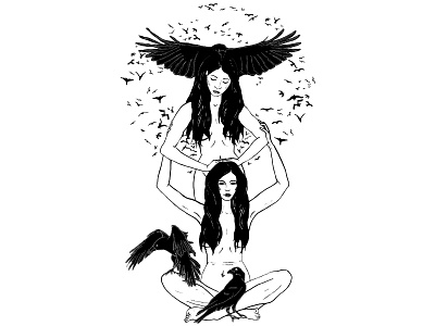 Hierophant bird black and white cover art crow dark digital illustration illustration pagan raven tarot tattoo witch