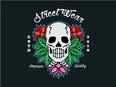mummy skull, flowers and leaves design illustration brand clothing design flower illustration leaves logo mummy skull street tshirt wear
