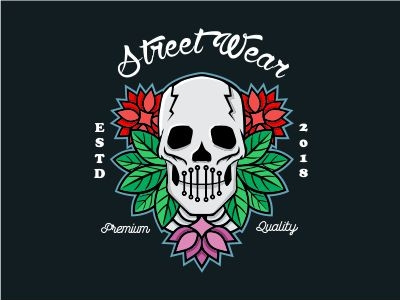 mummy skull, flowers and leaves design illustration brand clothing design flower illustration leaves logo mummy skull street tshirt wear