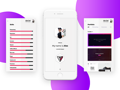AlexFeel Portfolio Application UI alexfeel app application design ios mobile ui ui design ux design