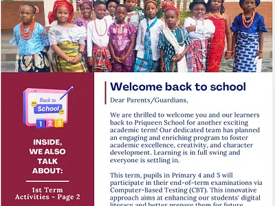 Priqueen International School September 2024 Newsletter graphic design logo ui