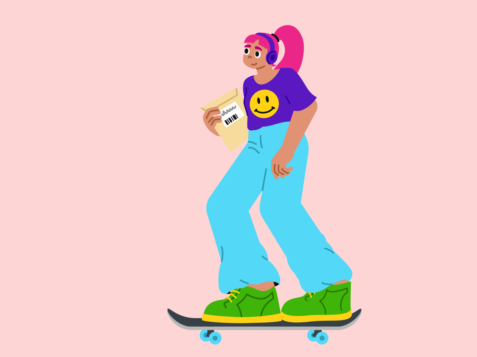 young-woman-delivering-a-packet-of-documents-on-a-skateboard