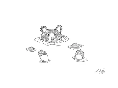Swimming Bear Illustration animal bear black and white illustration line drawing
