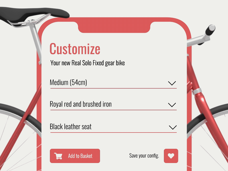 Customise your bike - Responsive design after effects animation blender settings sketch ui ux web design website