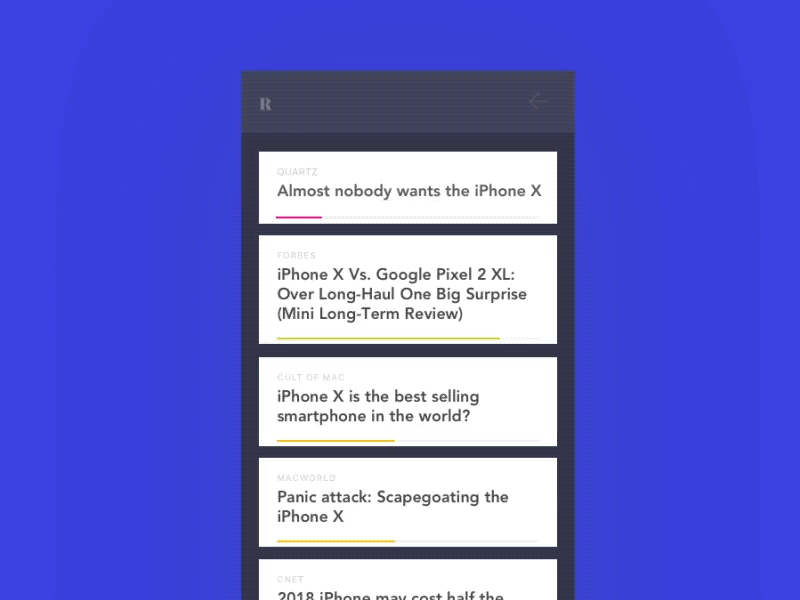 Reader App 7ninjas app clickbait concept content interaction ios reader ui