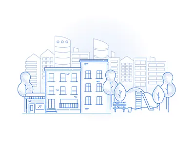 City Illustration blocks city illustration minimal outline town tree