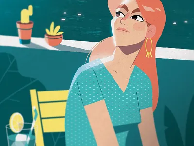 Dolce Vita 🌞 cactus cocktail drink gaspart happy illustration light outside plant sea terrace woman