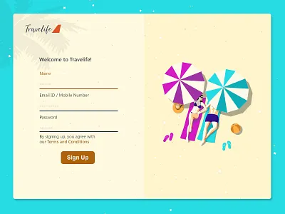 Travelife Web Page account beach couple illustration login page register signup summer ui website welcome