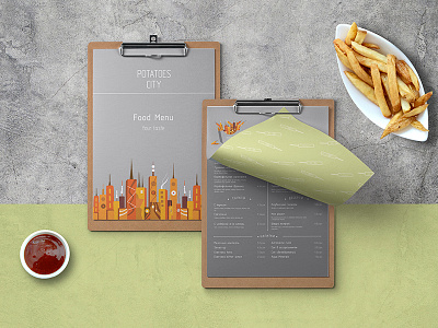 Food Menu "Potatoes city" branding business cafe card city design food graphic illustration logo menu potatoes