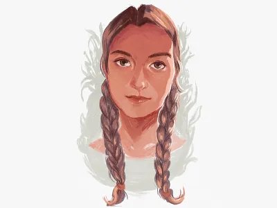 Portrait challenge braids digital face flowers girl portrait slavic