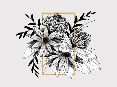 A Bunch black and white digital illustration digital painting floral micron pen spring