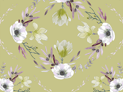 Floral scarf drawing flowers illustration leaves painting pattern pink watercolor