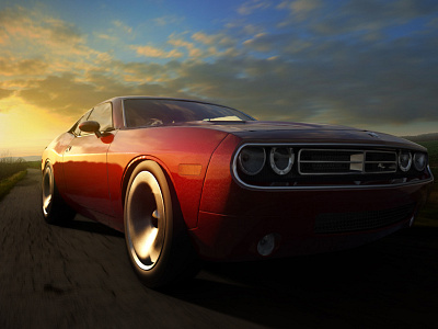 3D Challenger Car 3ds max challenger dodge dodge challenger red car vray