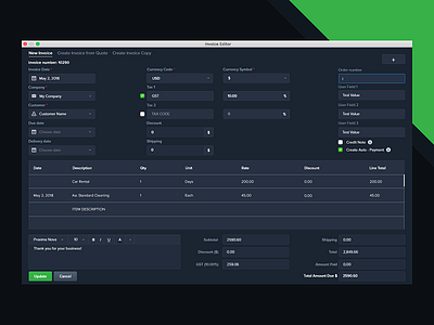 Invoice Dark Theme - macOS app dark financial invoice macos modern theme