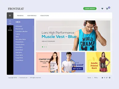 Frontseat Fashion cart cloths ecommerce expanded menu fashion interface men menu shop shopping ui web