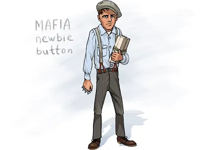 Mafia newbie 'button' boy caricature cartoon character fighter gangster knuckle duster mafia man mobster racketeer retro