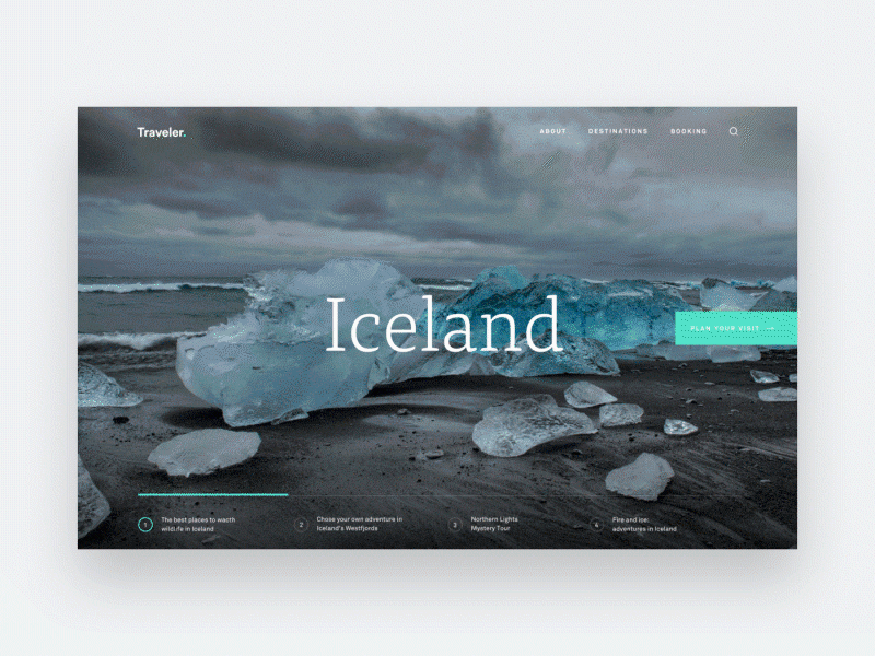 Traveler - Hero Animation animation grid hero iceland interaction travel ui ux website