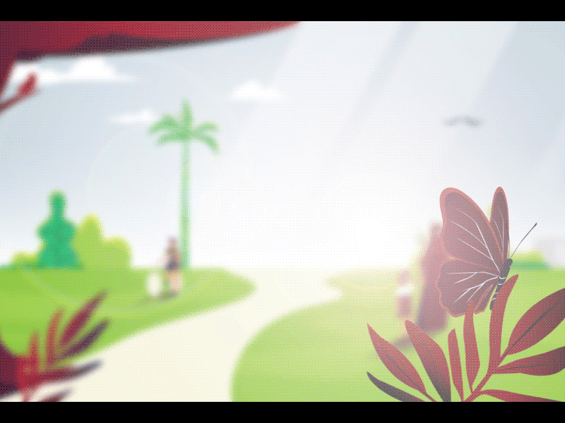 Garden view animation arab bicycle bird butterfly family motion natural tree villa