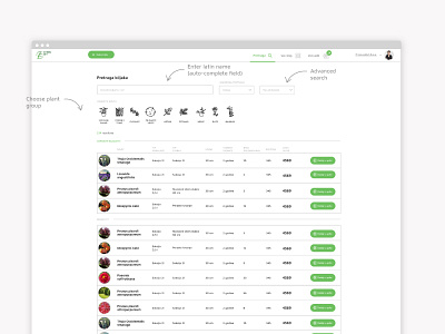 Green Net Search admin app cms list view product product list search ui design user experience user profile ux