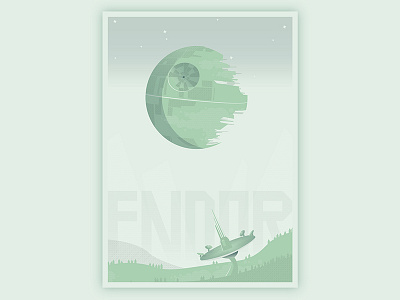 Death Star near Endor endor green illustration pastel poster print starwars