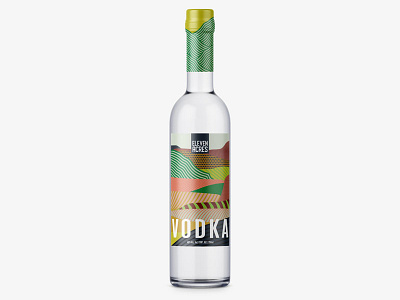 Eleven Acres Bottle bottle color field label landscape mockup pattern spirits vodka yellow