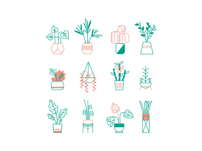 Flowers flowers icons interior line plants pot shapes