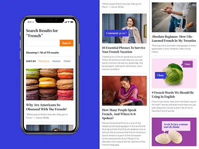 Search ui for a language blog art direction article blog language mobile search startup ui