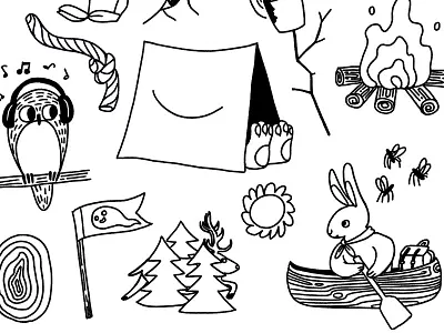 Close Crop of Summer Camp Theme #1 adventure animals camp canoe fire kids nature owl sports summer tent youth