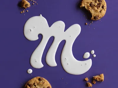 M — 36 Days of Type 36 days of type bubbles cookies lettering m milk physical purple spill tactile typography type typography
