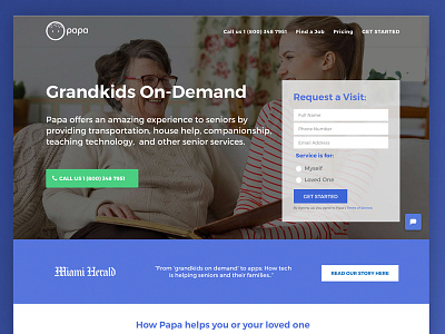 Join Papa Website caregiver caregiver design design graphic health design healthy hotel miami old old people turquoise web design