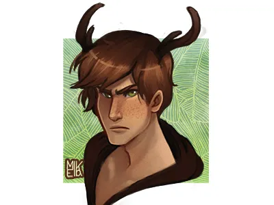 Hazel antlers character design digital painting faunus green eyes illustration oc