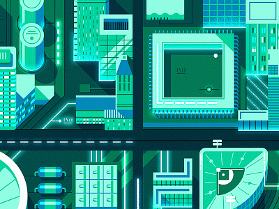 Cincinnati Circuit Board circuitboard cityscape editorial graphicdesign illustration jackywinter jasonsolo tech industry vector