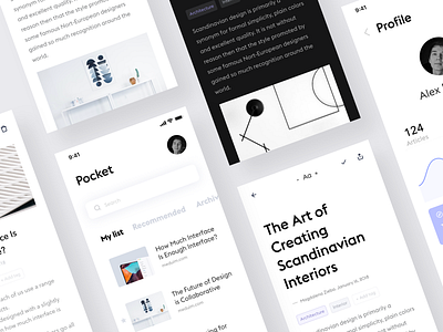 Pocket App #3 app ios iphone articles black design ui ux minimal clean flat news reader product design white