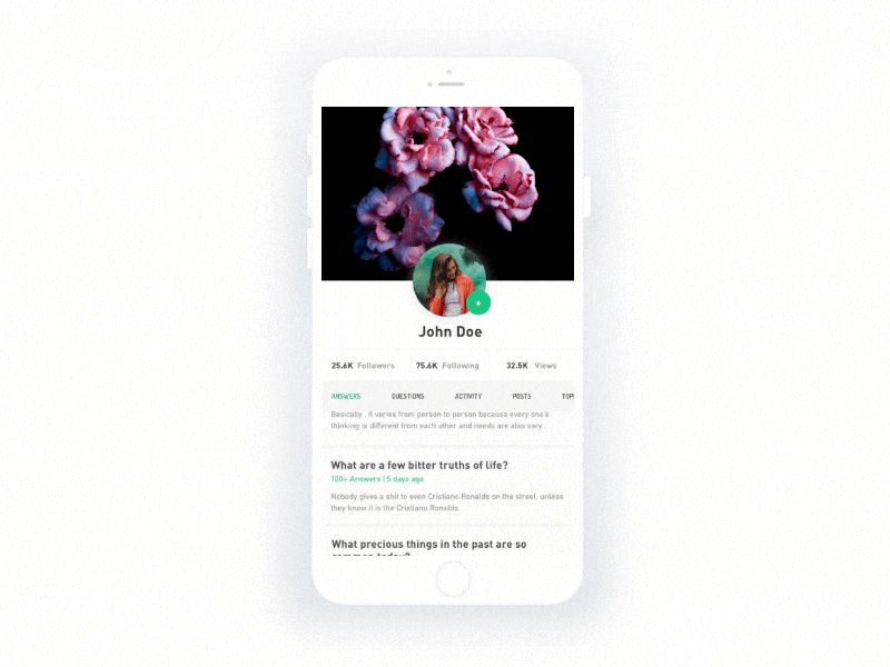 Profile Scroll Interaction interaction ios minimal profile scroll ui user