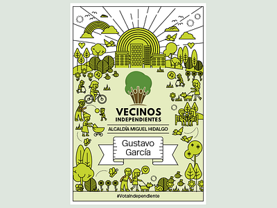 Vecinos Independientes color illustration mexico monoline park poster print promo tree