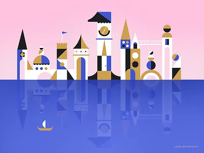 One-derland blocks boat buildings city geometric geometric shapes illustration vector wonderland