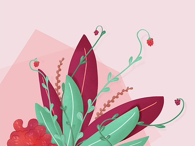 Freaky Leaves #004 digital illustration ipad leaves mint procreate red romantic vectors