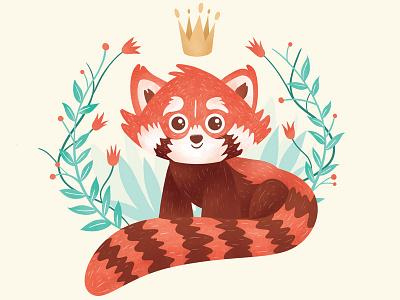 Red Panda animal announcement birth illustration orange panda red texture