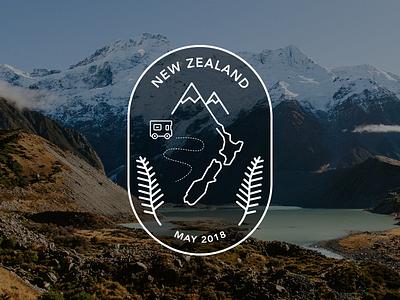 New Zealand Road Trip Badge badge branding flat icon illustration logo mountain new zealand travel vector