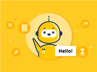 Chatbots 🤖 blog image chatbots creative cute header illustration offerzen robot tech yellow