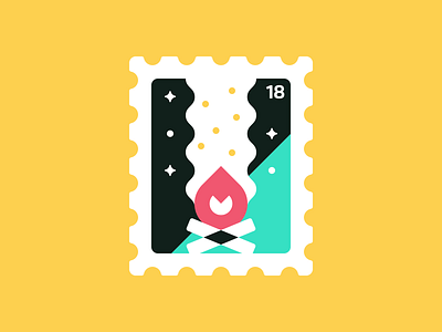 Stamp II: Bonfire adventure bonfire camp fire flat illustration outdoors postage stamp summer vector