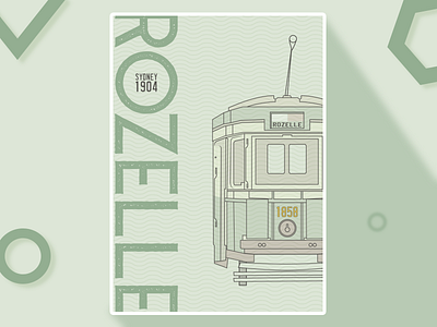 Rozelle Tram australia green lineart pastel poster rozelle technical tram transport vechile wallart